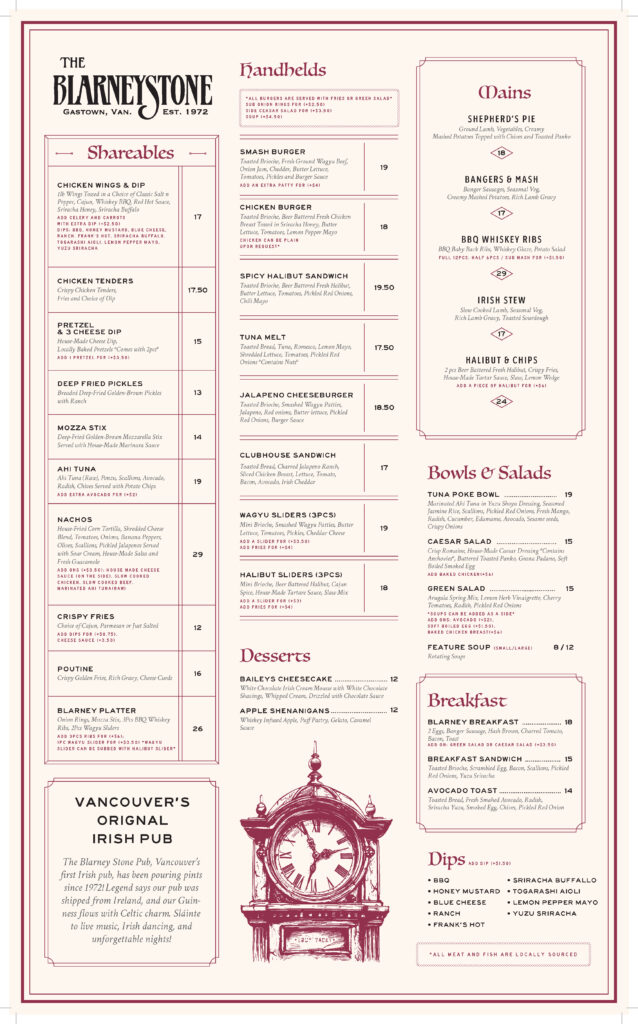 ‘Dine In’ Menu - The Blarney Stone